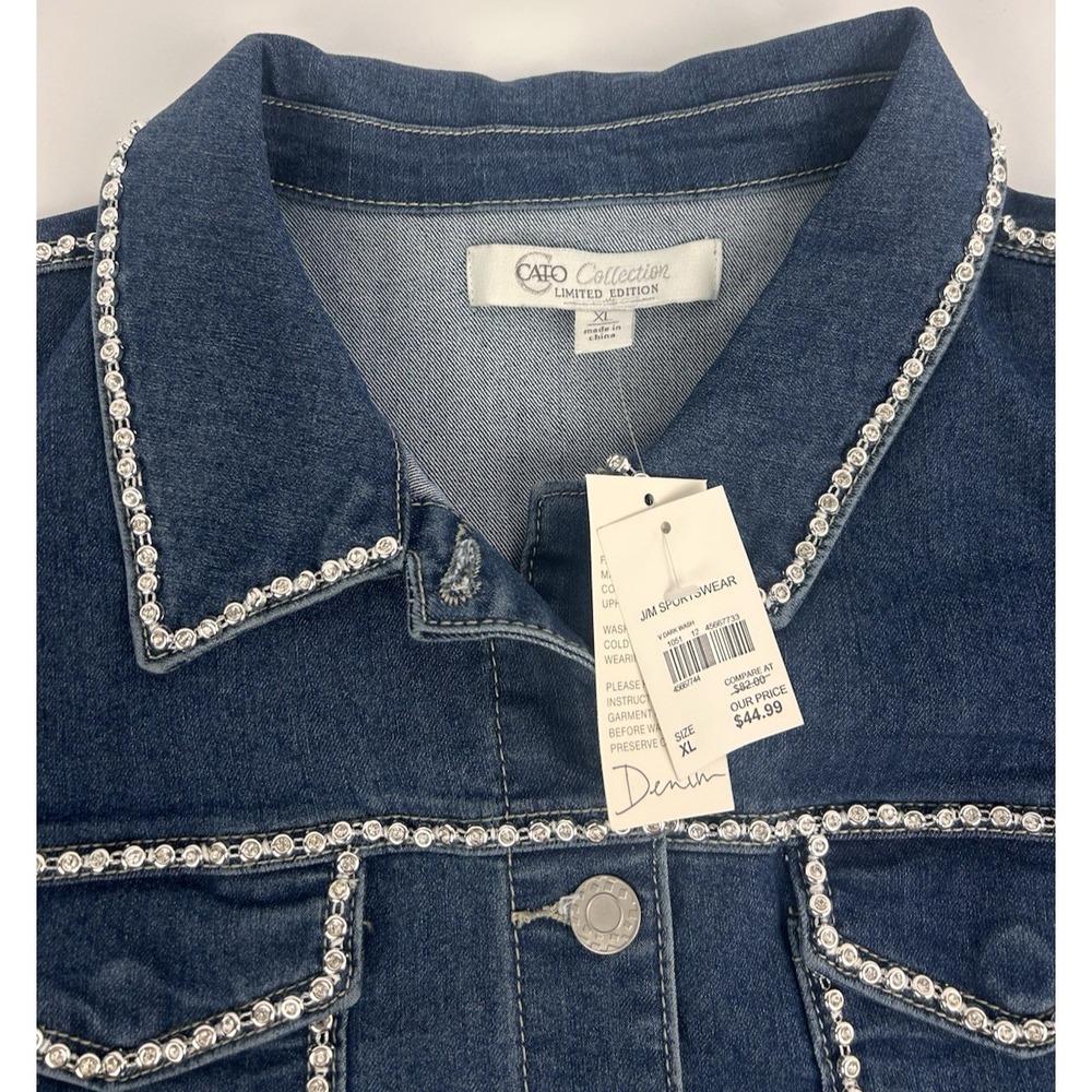 Cato Collection Limited Edition CZ studded denim jean jacket NWT XL - Picture 6 of 9